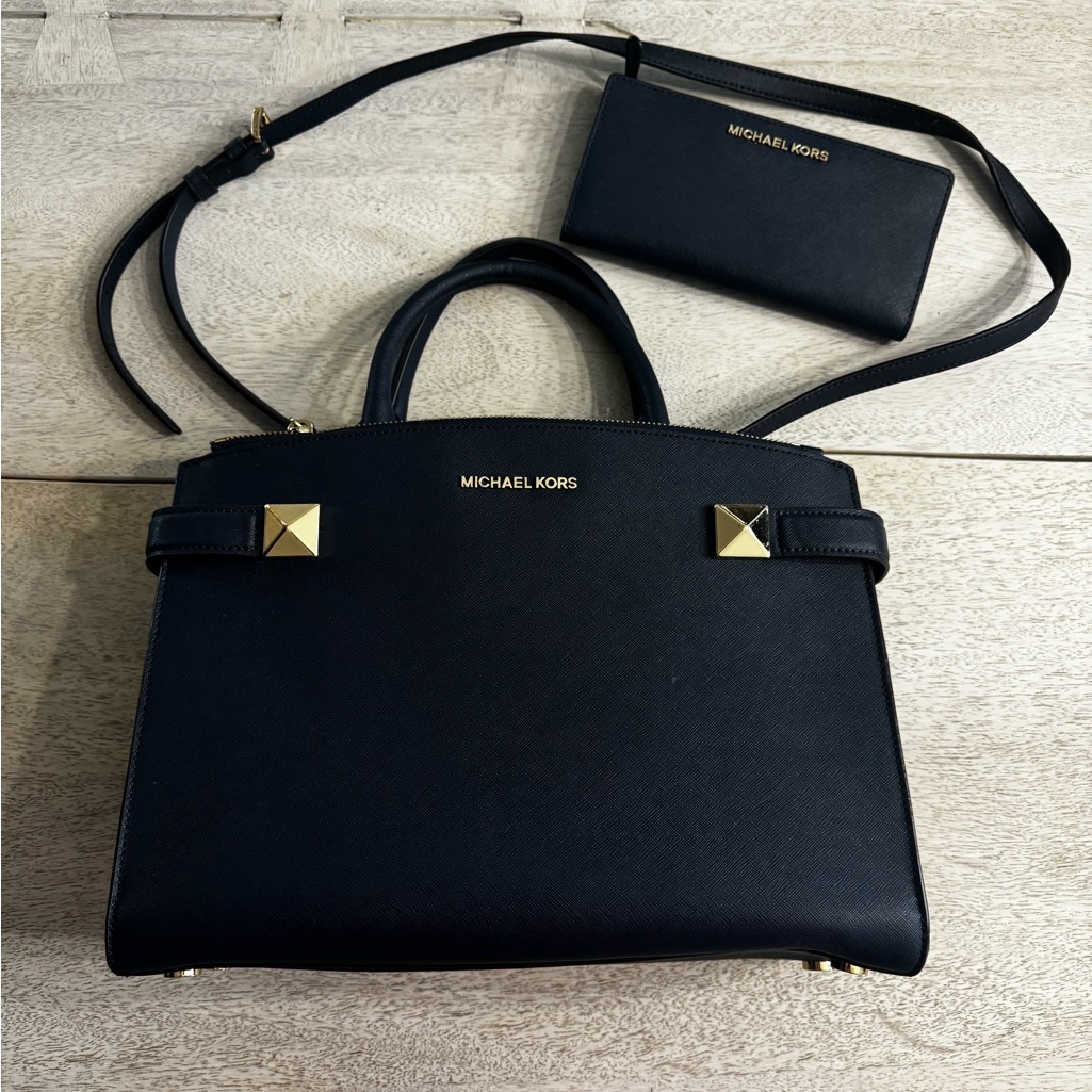 Navy Michael Kors Handbag With Matching Wallet